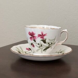 Vintage Colclough Bone China TeaCup Saucer Pink Floral Gold Trim Made in England